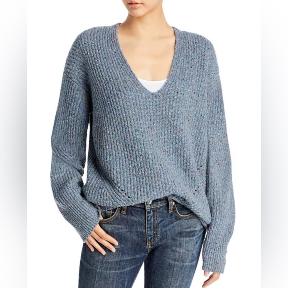 rag & bone Donegal V Neck Blue Confetti Chunky Knit Sweater Wool Blend Sz Medium